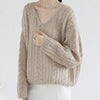Hollow Out Winter Pullover Women Casual Loose Knit Sweater V-neck Long Sleeve Knitwear Female Elegant Solid Warm Jumper