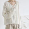Hollow Out Winter Pullover Women Casual Loose Knit Sweater V-neck Long Sleeve Knitwear Female Elegant Solid Warm Jumper