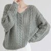 Hollow Out Winter Pullover Women Casual Loose Knit Sweater V-neck Long Sleeve Knitwear Female Elegant Solid Warm Jumper