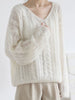 Hollow Out Winter Pullover Women Casual Loose Knit Sweater V-neck Long Sleeve Knitwear Female Elegant Solid Warm Jumper