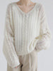 Hollow Out Winter Pullover Women Casual Loose Knit Sweater V-neck Long Sleeve Knitwear Female Elegant Solid Warm Jumper