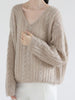 Hollow Out Winter Pullover Women Casual Loose Knit Sweater V-neck Long Sleeve Knitwear Female Elegant Solid Warm Jumper