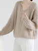 Hollow Out Winter Pullover Women Casual Loose Knit Sweater V-neck Long Sleeve Knitwear Female Elegant Solid Warm Jumper