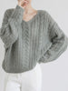 Hollow Out Winter Pullover Women Casual Loose Knit Sweater V-neck Long Sleeve Knitwear Female Elegant Solid Warm Jumper