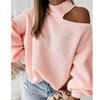 Hollow Out Winter Pullover Women Casual Off Shoulder Knit Sweater Loose Sexy Lantern Sleeve Knitwear Female Solid Jumper