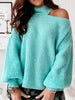 Hollow Out Winter Pullover Women Casual Off Shoulder Knit Sweater Loose Sexy Lantern Sleeve Knitwear Female Solid Jumper