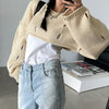 Hollowed Out Green Y2K Short Sweaters Preppy Style Knit Pullover Long Sleeve Oversized Sweater Autumn Winter Crop Top Streetwear