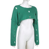 Hollowed Out Green Y2K Short Sweaters Preppy Style Knit Pullover Long Sleeve Oversized Sweater Autumn Winter Crop Top Streetwear