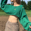 Hollowed Out Green Y2K Short Sweaters Preppy Style Knit Pullover Long Sleeve Oversized Sweater Autumn Winter Crop Top Streetwear
