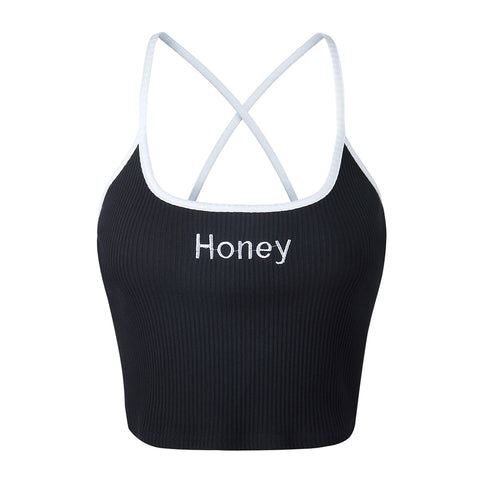 Honey Letter 2022 Summer Sexy Crop Tops Women Knitted Tank Top Cropped Vest Female Strap Slim Short Crochet Camisole Feminino