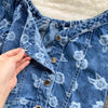 Hong Kong style retro denim suit women's summer sweet and age-reducing short top women's high waist skirt printed two-piece suit