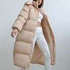 Hooded Winter Long Down Jacket Women Padded Parkas Outerwear Long Down Coat Solid Puffer Jacket Streetwear With Zipper