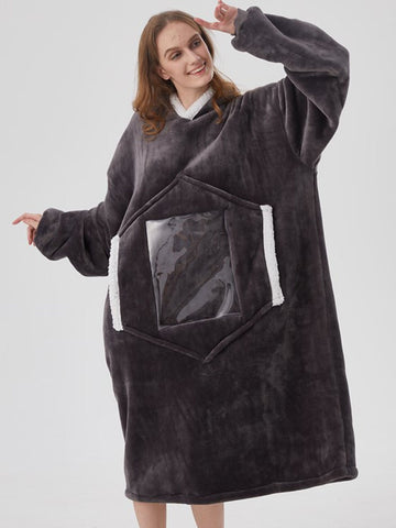 Hoodie Sweatshirt Women Oversized Sherpa Fleece Sweatshirts Hoodie Winter Loose Long Warm Wearable TV Blanket With Sleeves Hoody