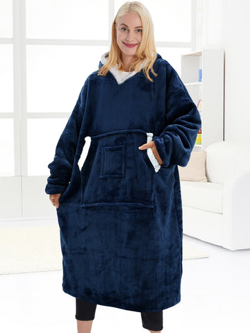 Hoodies Sweatshirt Women Wearable Long Fleece Giant TV Blanket Winter Warm Oversized Flannel Hoodies Blanket with Sleeves Hoody
