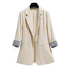 Hot！3/4 Sleeve Striped Patchwork Cuff Pockets 2023 Blazer Woman Jacket Lapel Single Button Thin Suit Coat Workwear