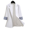 Hot！3/4 Sleeve Striped Patchwork Cuff Pockets 2023 Blazer Woman Jacket Lapel Single Button Thin Suit Coat Workwear