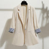 Hot！3/4 Sleeve Striped Patchwork Cuff Pockets 2023 Blazer Woman Jacket Lapel Single Button Thin Suit Coat Workwear
