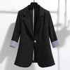 Hot！3/4 Sleeve Striped Patchwork Cuff Pockets 2023 Blazer Woman Jacket Lapel Single Button Thin Suit Coat Workwear