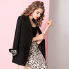 Leopard Patchwork Slim Fit Medium Length Women Blazer Long Sleeve Double Breasted Office Lady Qualities Coats