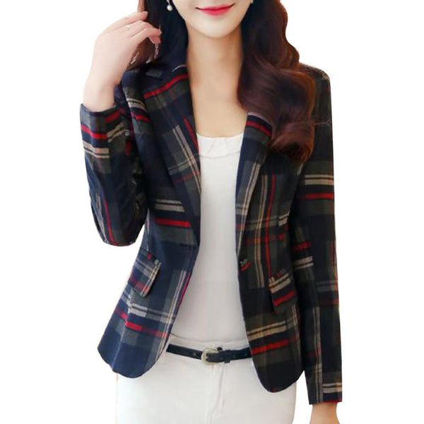 Women Plaid Print Jacket Suit Slim Business Jacket Ladies Talever Autumn Blazer Jackets Office Work Suit