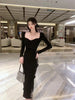 Girl Long Dress Women 2022 Autumn Patchwork Lace Long Sleeve Slim Mid-Length Dress Rac
