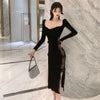 Girl Long Dress Women 2022 Autumn Patchwork Lace Long Sleeve Slim Mid-Length Dress Rac