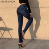 High Waist Skinny Jeans High Stretch Dark Blue Denim Clothes Female Pencil Pants Plus Split Jeans for Woman Summer Trousers