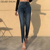 High Waist Skinny Jeans High Stretch Dark Blue Denim Clothes Female Pencil Pants Plus Split Jeans for Woman Summer Trousers