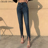 High Waist Skinny Jeans High Stretch Dark Blue Denim Clothes Female Pencil Pants Plus Split Jeans for Woman Summer Trousers