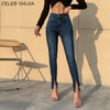 High Waist Skinny Jeans High Stretch Dark Blue Denim Clothes Female Pencil Pants Plus Split Jeans for Woman Summer Trousers