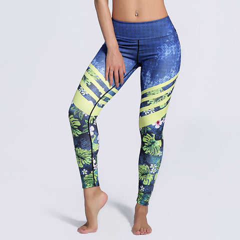 Hot New Stripe Elastic Leggings For Women Fashion Leaf Printed Plus Size Fitness Legging Push Up Force Exercise Dry Quick Pants