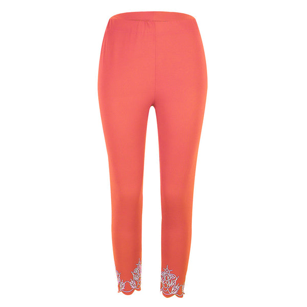 Hot S-5XL Plus Size Leggings Woman Sexy Lace Patchwork Hole Slim Print Women Mid-calf Trousers White Red Sweet Pencil Leggings