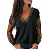 Sexy Women Lace Patchwork See Through Long Sleeve V Neck Loose T-shirt Blouse Summer T Shirt Loose Top T-Shirts
