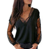 Sexy Women Lace Patchwork See Through Long Sleeve V Neck Loose T-shirt Blouse Summer T Shirt Loose Top T-Shirts
