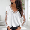 Sexy Women Lace Patchwork See Through Long Sleeve V Neck Loose T-shirt Blouse Summer T Shirt Loose Top T-Shirts