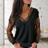 Sexy Women Lace Patchwork See Through Long Sleeve V Neck Loose T-shirt Blouse Summer T Shirt Loose Top T-Shirts