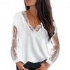 Sexy Women Lace Patchwork See Through Long Sleeve V Neck Loose T-shirt Blouse Summer T Shirt Loose Top T-Shirts