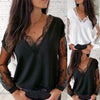Sexy Women Lace Patchwork See Through Long Sleeve V Neck Loose T-shirt Blouse Summer T Shirt Loose Top T-Shirts