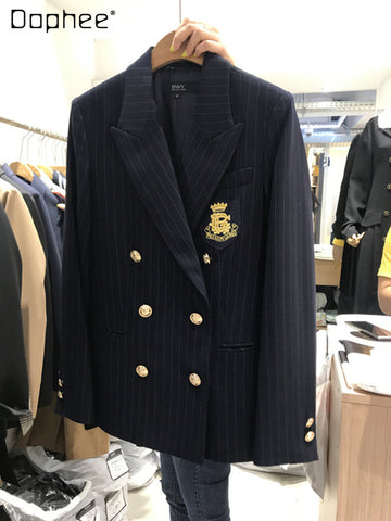 Suit Jacket for Women Spring and Autumn High Street Embroidery Double Breasted Small Suit Jacket for Ladies