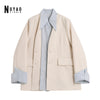 Women Suit Office Lady Imitating Two-Piece Blazers shirt Coats Stitching Streetwear Casual Loose Outerwear Jacket Tops