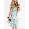 Women's Summer Bohemian Floral V-Neck Loose Empire Short Sleeve  Casual Belted Dress Midi Sundress
