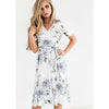 Women's Summer Bohemian Floral V-Neck Loose Empire Short Sleeve  Casual Belted Dress Midi Sundress