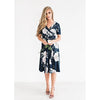 Women's Summer Bohemian Floral V-Neck Loose Empire Short Sleeve  Casual Belted Dress Midi Sundress