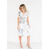 Women's Summer Bohemian Floral V-Neck Loose Empire Short Sleeve  Casual Belted Dress Midi Sundress