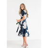 Women's Summer Bohemian Floral V-Neck Loose Empire Short Sleeve  Casual Belted Dress Midi Sundress