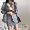 Selling 2023 Retro lattice stripes long suit jacket half skirt suit ladies  casual suit + skirt two piece set  A
