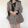 Selling 2022 Retro lattice stripes long suit jacket half skirt suit ladies  casual suit + skirt two piece set  A