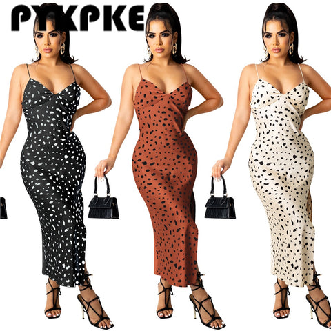 Sexy Print V Neck Maxi Dress Women Spaghetti Strap Sleeveless Backless Side Split Long Dresses 2201 Summer Lady Vestido