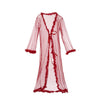 Hot Sexy Women's Long Sleeve Lace See Through Solid V Neck Long Dress Sexy Robe Sheer Night Set