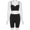 Sexy Wrapped Chest Two Piece Set Women Outfits Slim Backless Camisole+High Waist Skinny Shorts Matching Lady Activewear